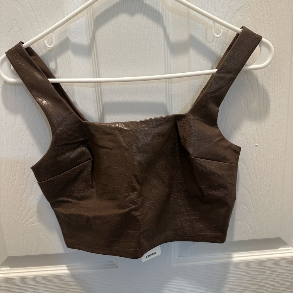 Express Faux-Leather Brown Cropped Tank Top